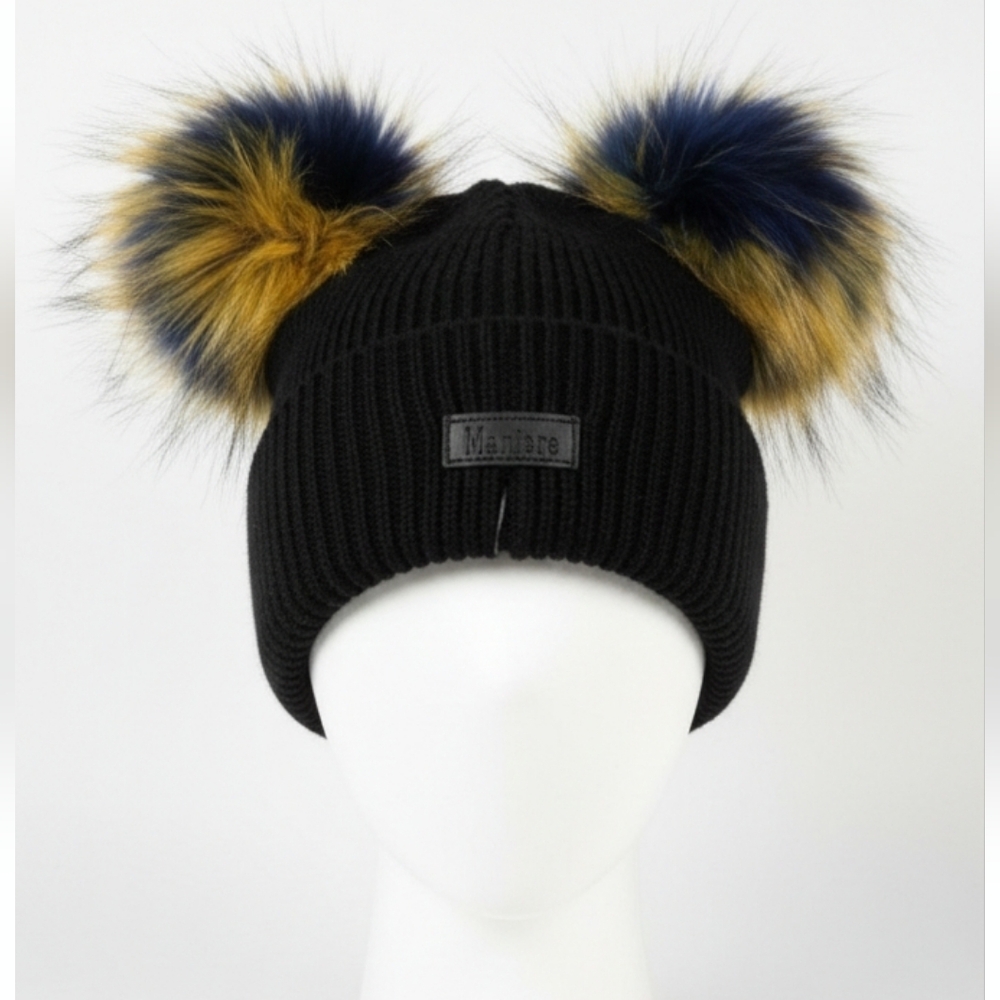 Maniere Knit Hat With Fur Pom Poms